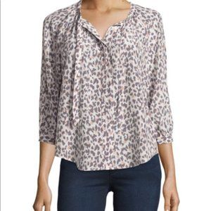 Joie Silk Top Animal Print Tie Neckline Blouse M